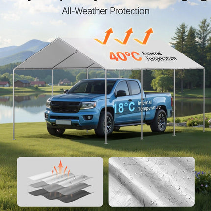 Carport Replacement Canopy, 6 x 3 m Potable Garage Tent Top Tarp, UV-Resistant & Waterproof Car Shelter Tarp, Heavy Duty Car Port Cover with Ball Buggees, Grey, Frame Not Included.