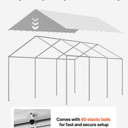 Carport Replacement Canopy, 6 x 3 m Potable Garage Tent Top Tarp, UV-Resistant & Waterproof Car Shelter Tarp, Heavy Duty Car Port Cover with Ball Buggees, Grey, Frame Not Included.