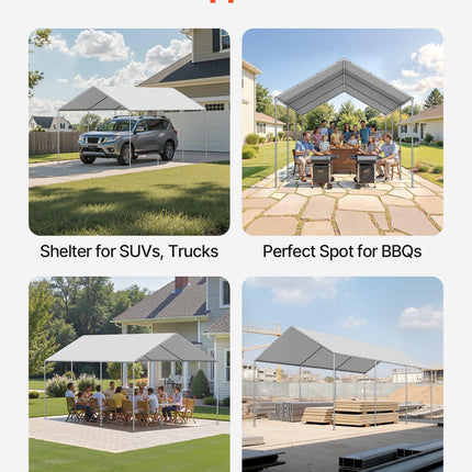 Carport Replacement Canopy, 6 x 3 m Potable Garage Tent Top Tarp, UV-Resistant & Waterproof Car Shelter Tarp, Heavy Duty Car Port Cover with Ball Buggees, Grey, Frame Not Included.
