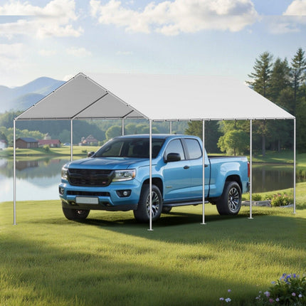 Carport Replacement Canopy, 6 x 3 m Potable Garage Tent Top Tarp, UV-Resistant & Waterproof Car Shelter Tarp, Heavy Duty Car Port Cover with Ball Buggees, Grey, Frame Not Included.
