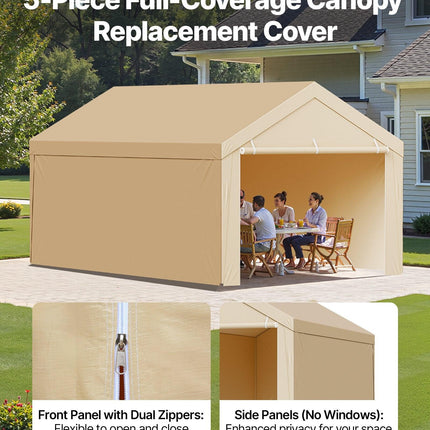 Carport Replacement Canopy, 6 x 3 m Potable Garage Tent Top Tarp with Sidewalls, UV-Resistant & Waterproof, Heavy Duty Car Shelter Tarp with Ball Buggees, Beige, Frame Not Included.