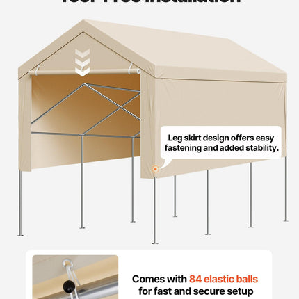 Carport Replacement Canopy, 6 x 3 m Potable Garage Tent Top Tarp with Sidewalls, UV-Resistant & Waterproof, Heavy Duty Car Shelter Tarp with Ball Buggees, Beige, Frame Not Included.