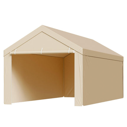 Carport Replacement Canopy, 6 x 3 m Potable Garage Tent Top Tarp with Sidewalls, UV-Resistant & Waterproof, Heavy Duty Car Shelter Tarp with Ball Buggees, Beige, Frame Not Included.
