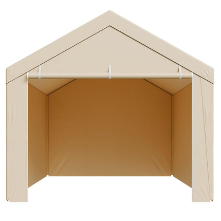 Carport Replacement Canopy, 6 x 3 m Potable Garage Tent Top Tarp with Sidewalls, UV-Resistant & Waterproof, Heavy Duty Car Shelter Tarp with Ball Buggees, Beige, Frame Not Included.