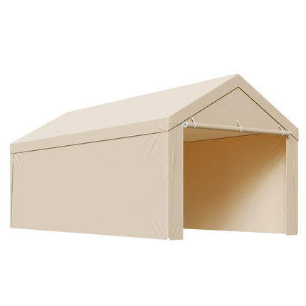 Carport Replacement Canopy, 6 x 3 m Potable Garage Tent Top Tarp with Sidewalls, UV-Resistant & Waterproof, Heavy Duty Car Shelter Tarp with Ball Buggees, Beige, Frame Not Included.