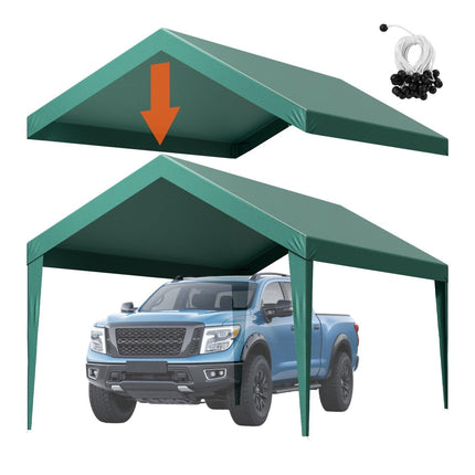 Carport Replacement Canopy, 6 x 3 m Potable Garage Tent Top Tarp, UV-Resistant & Waterproof Car Shelter Tarp, Heavy Duty Car Port Cover with Ball Buggees, Dark Green, Frame Not Included.