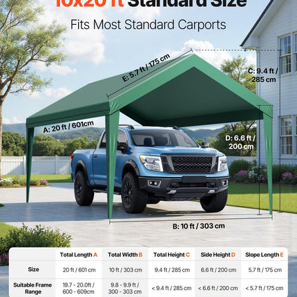 Carport Replacement Canopy, 6 x 3 m Potable Garage Tent Top Tarp, UV-Resistant & Waterproof Car Shelter Tarp, Heavy Duty Car Port Cover with Ball Buggees, Dark Green, Frame Not Included.