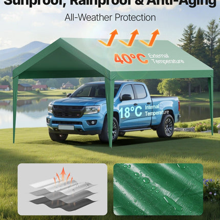 Carport Replacement Canopy, 6 x 3 m Potable Garage Tent Top Tarp, UV-Resistant & Waterproof Car Shelter Tarp, Heavy Duty Car Port Cover with Ball Buggees, Dark Green, Frame Not Included.