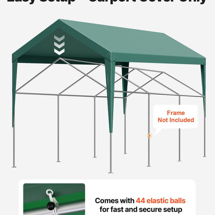 Carport Replacement Canopy, 6 x 3 m Potable Garage Tent Top Tarp, UV-Resistant & Waterproof Car Shelter Tarp, Heavy Duty Car Port Cover with Ball Buggees, Dark Green, Frame Not Included.