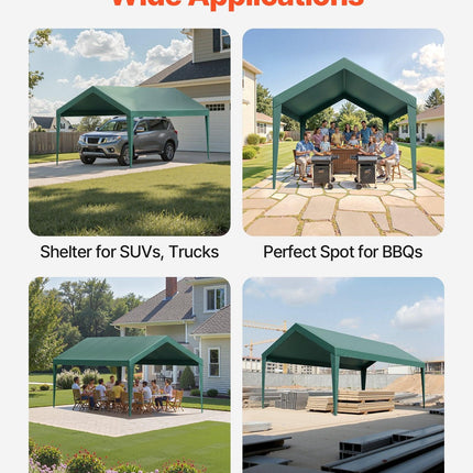 Carport Replacement Canopy, 6 x 3 m Potable Garage Tent Top Tarp, UV-Resistant & Waterproof Car Shelter Tarp, Heavy Duty Car Port Cover with Ball Buggees, Dark Green, Frame Not Included.