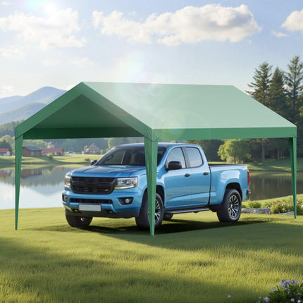Carport Replacement Canopy, 6 x 3 m Potable Garage Tent Top Tarp, UV-Resistant & Waterproof Car Shelter Tarp, Heavy Duty Car Port Cover with Ball Buggees, Dark Green, Frame Not Included.