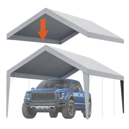 Carport Replacement Canopy Cover 12 x 20 ft, Garage Top Tent Shelter Tarp Heavy-Duty Waterproof & UV Protected, Easy Installation with Ball Bungees,Grey (Only Top Cover, Frame Not Include).