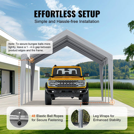 Carport Replacement Canopy Cover 12 x 20 ft, Garage Top Tent Shelter Tarp Heavy-Duty Waterproof & UV Protected, Easy Installation with Ball Bungees,Grey (Only Top Cover, Frame Not Include).