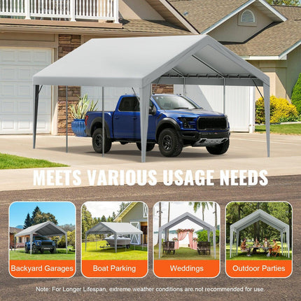 Carport Replacement Canopy Cover 12 x 20 ft, Garage Top Tent Shelter Tarp Heavy-Duty Waterproof & UV Protected, Easy Installation with Ball Bungees,Grey (Only Top Cover, Frame Not Include).