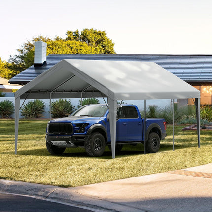 Carport Replacement Canopy Cover 12 x 20 ft, Garage Top Tent Shelter Tarp Heavy-Duty Waterproof & UV Protected, Easy Installation with Ball Bungees,Grey (Only Top Cover, Frame Not Include).