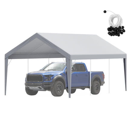 Carport Replacement Canopy Cover 12 x 20 ft, Garage Top Tent Shelter Tarp Heavy-Duty Waterproof & UV Protected, Easy Installation with Ball Bungees,Grey (Only Top Cover, Frame Not Include).