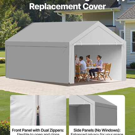 Carport Replacement Canopy, 6x 3.6 m Potable Garage Tent Top Tarp with Sidewalls, UV-Resistant & Waterproof, Heavy Duty Car Shelter Tarp with Ball Buggees, Grey, Frame Not Included.