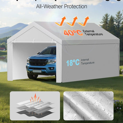 Carport Replacement Canopy, 6x 3.6 m Potable Garage Tent Top Tarp with Sidewalls, UV-Resistant & Waterproof, Heavy Duty Car Shelter Tarp with Ball Buggees, Grey, Frame Not Included.