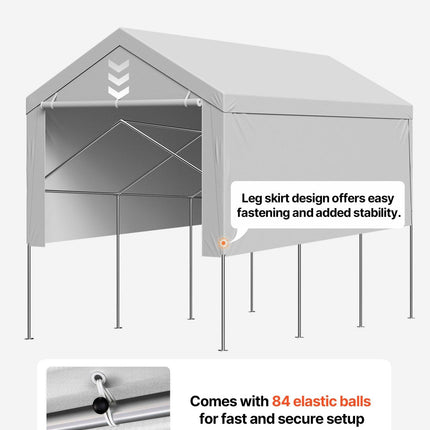 Carport Replacement Canopy, 6x 3.6 m Potable Garage Tent Top Tarp with Sidewalls, UV-Resistant & Waterproof, Heavy Duty Car Shelter Tarp with Ball Buggees, Grey, Frame Not Included.