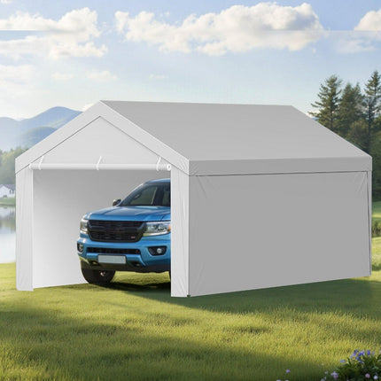 Carport Replacement Canopy, 6x 3.6 m Potable Garage Tent Top Tarp with Sidewalls, UV-Resistant & Waterproof, Heavy Duty Car Shelter Tarp with Ball Buggees, Grey, Frame Not Included.