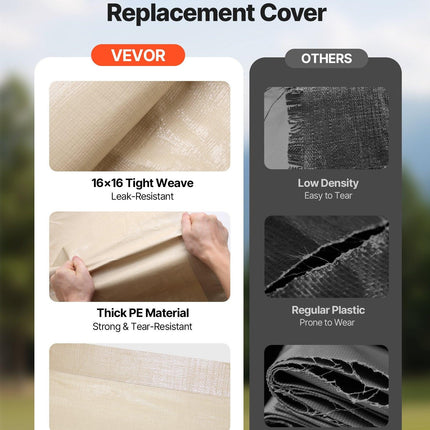 Carport Replacement Canopy, 6 x 3.6 m Potable Garage Tent Top Tarp, UV-Resistant & Waterproof Car Shelter Tarp, Heavy Duty Car Port Cover with Ball Buggees, Beige, Frame Not Included.
