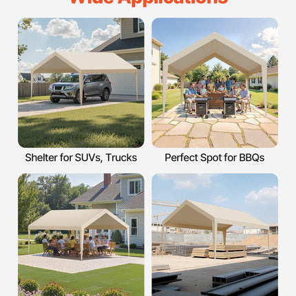 Carport Replacement Canopy, 6 x 3.6 m Potable Garage Tent Top Tarp, UV-Resistant & Waterproof Car Shelter Tarp, Heavy Duty Car Port Cover with Ball Buggees, Beige, Frame Not Included.