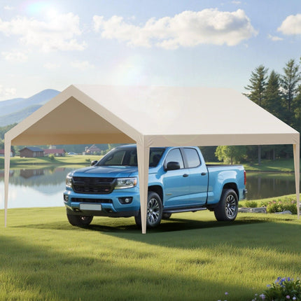 Carport Replacement Canopy, 6 x 3.6 m Potable Garage Tent Top Tarp, UV-Resistant & Waterproof Car Shelter Tarp, Heavy Duty Car Port Cover with Ball Buggees, Beige, Frame Not Included.