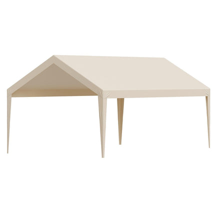 Carport Replacement Canopy, 6 x 3.6 m Potable Garage Tent Top Tarp, UV-Resistant & Waterproof Car Shelter Tarp, Heavy Duty Car Port Cover with Ball Buggees, Beige, Frame Not Included.