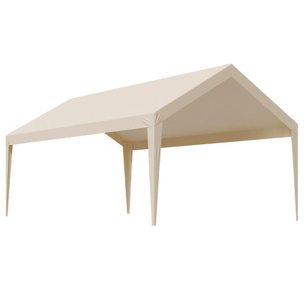 Carport Replacement Canopy, 6 x 3.6 m Potable Garage Tent Top Tarp, UV-Resistant & Waterproof Car Shelter Tarp, Heavy Duty Car Port Cover with Ball Buggees, Beige, Frame Not Included.