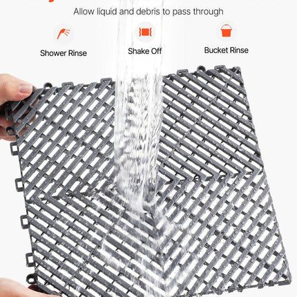 Interlocking Drainage Mat, 31 x 31 cm Modular Interlocking Cushion, 50 Pcs Splicing Drainage Mats, Non-Slip Gray PP Drainage Floor Tile and Shower Mat, for Garage, Garden, Kitchen & Outdoor.