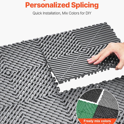 Interlocking Drainage Mat, 31 x 31 cm Modular Interlocking Cushion, 50 Pcs Splicing Drainage Mats, Non-Slip Gray PP Drainage Floor Tile and Shower Mat, for Garage, Garden, Kitchen & Outdoor.