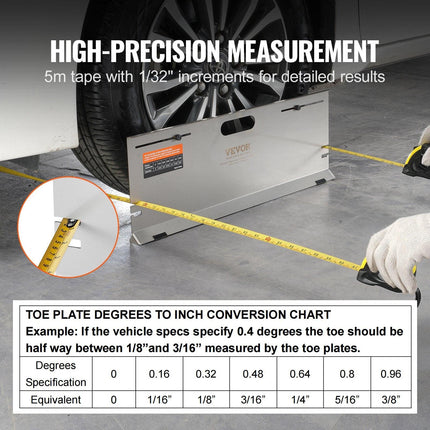 Wheel Alignment Tool, 2-Pack Alignment Tool Toe Plates, Stainless Steel Toe Angle Measurement Tool Plate, 4 Alignment Rods and Magnetic Slots, Includes Measuring Tapes & Conversion Chart.