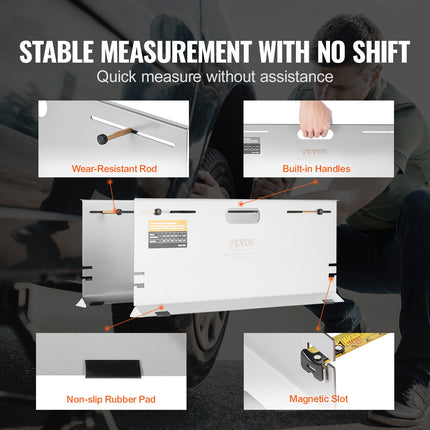 Wheel Alignment Tool, 2-Pack Alignment Tool Toe Plates, Stainless Steel Toe Angle Measurement Tool Plate, 4 Alignment Rods and Magnetic Slots, Includes Measuring Tapes & Conversion Chart.