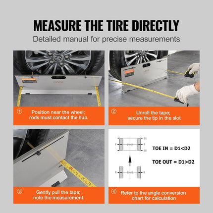 Wheel Alignment Tool, 2-Pack Alignment Tool Toe Plates, Stainless Steel Toe Angle Measurement Tool Plate, 4 Alignment Rods and Magnetic Slots, Includes Measuring Tapes & Conversion Chart.