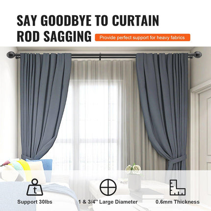 Double Rod Curtain Rods, 36-72 inches(3-6ft) Adjustable Length, Black Double Curtain Rods with Round Finials, 1" and 3/4" Diameter, Double Window Drapery Rod for Sheer and Blackout Curtains.