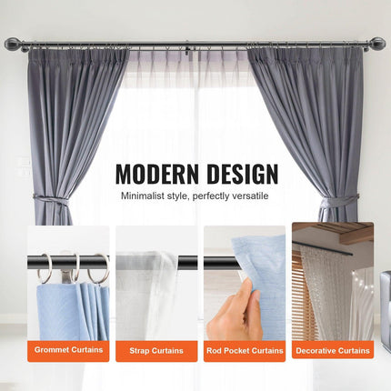 Double Rod Curtain Rods, 36-72 inches(3-6ft) Adjustable Length, Black Double Curtain Rods with Round Finials, 1" and 3/4" Diameter, Double Window Drapery Rod for Sheer and Blackout Curtains.