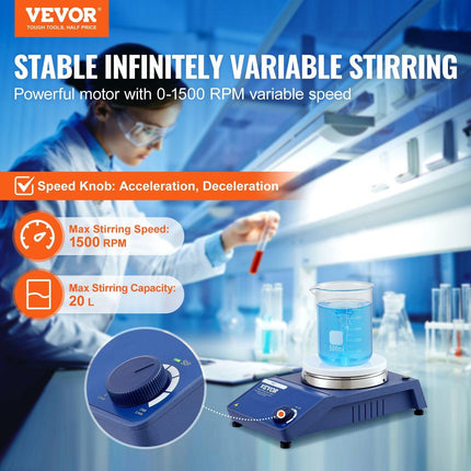 Magnetic Stirrer Stir Plate Kit 0-1500 RPM Adjustable Speed Max 22L.