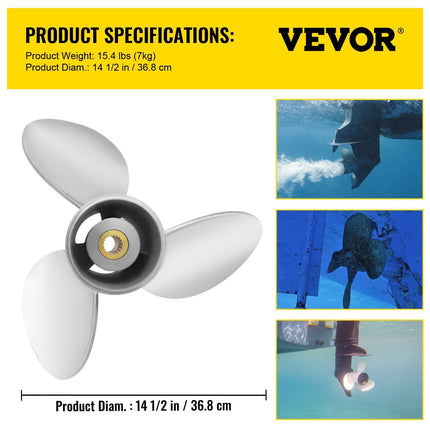 Outboard Propeller, Replace for OEM 3860709, 3-Blade 14.5\" x 21\" Pitch Steel Boat Propeller, Compatible with Volvo Penta SX Drive All Models, with 19 Tooth Splines, RH.