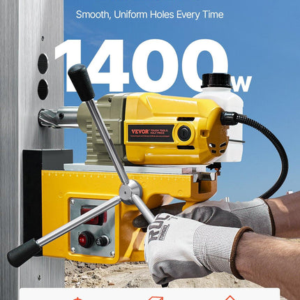 Magnetic Drill, 1400W Motor 1.6 in Boring Diameter, 2810 lbf Portable Electric Mag Drill Press, with 11 Coring Bits, 800 RPM Speed, Drilling Machine for Metal Surface, Home Improvement Industry.