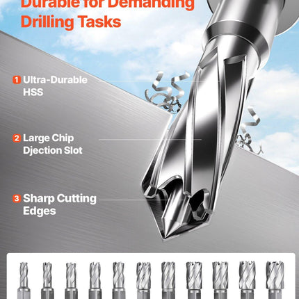 Magnetic Drill, 1400W Motor 1.6 in Boring Diameter, 2810 lbf Portable Electric Mag Drill Press, with 11 Coring Bits, 800 RPM Speed, Drilling Machine for Metal Surface, Home Improvement Industry.