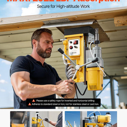 Magnetic Drill, 1400W Motor 2 in Boring Diameter, 2922 lbf Portable Electric Mag Drill Press, 0-750 RPM Variable Speed, Drilling Machine for Metal Surface, Industrial and Home Improvement.