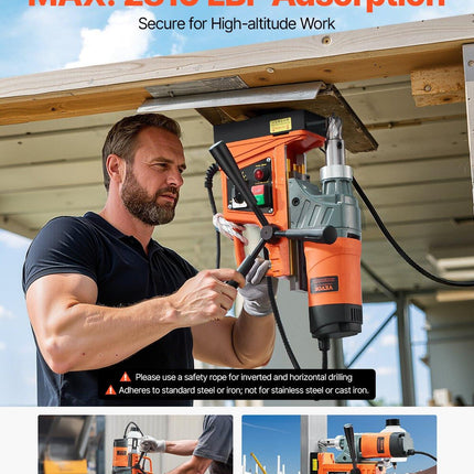 Magnetic Drill, 1450W Motor 1.6 in Boring Diameter, 2810 lbf Portable Electric Mag Drill Press, with 2 Coring Bits, Variable Speed, Drilling Machine for Metal Surface, Home Improvement Industry.