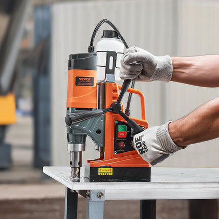 Magnetic Drill, 1450W Motor 1.6 in Boring Diameter, 2810 lbf Portable Electric Mag Drill Press, with 2 Coring Bits, Variable Speed, Drilling Machine for Metal Surface, Home Improvement Industry.