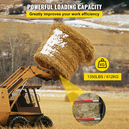 Hay Spear 32" Bale Spear 1350 lbs Capacity, Bale Spike Quick Attach Square Hay Bale Spears 1.4" Wide, Red Coated Bale Forks, Bale Hay Spike with Hex Nut & Sleeve for Buckets Tractors Loaders.