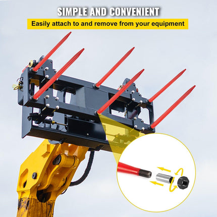 Hay Spear 32" Bale Spear 1350 lbs Capacity, Bale Spike Quick Attach Square Hay Bale Spears 1.4" Wide, Red Coated Bale Forks, Bale Hay Spike with Hex Nut & Sleeve for Buckets Tractors Loaders.
