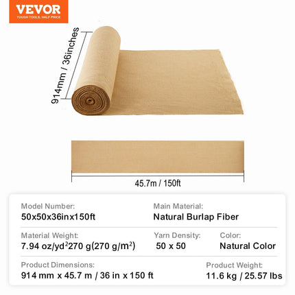 Burlap Fabric Roll Burlap Tree Wrap 914 mm x 45.7 m for Crafts & Plants.