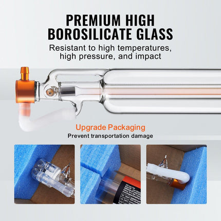 Laser Tube, 50W CO2 Laser Tube for Laser Engraver and Cutter Machine, 850 mm Length, 50 mm Diameter, Glass Laser Cutting Tube with TEM00 Beam Mode, for Wood Acrylic Fabric Leather Bamboo.
