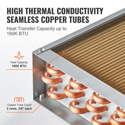 20"x 20" Heat Exchanger Water to Air 3-Row 3/8" Copper Ports 242 Fins.
