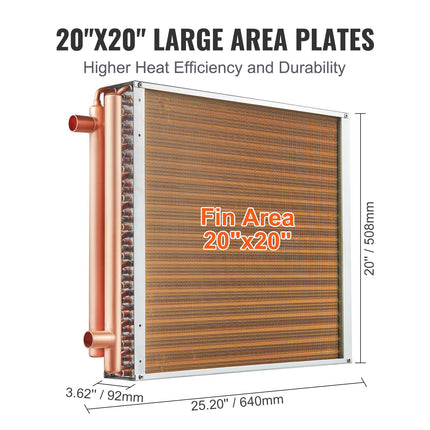 20"x 20" Heat Exchanger Water to Air 3-Row 3/8" Copper Ports 242 Fins.