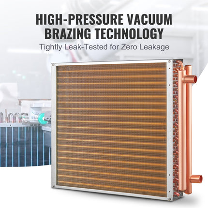 20"x 20" Heat Exchanger Water to Air 3-Row 3/8" Copper Ports 242 Fins.